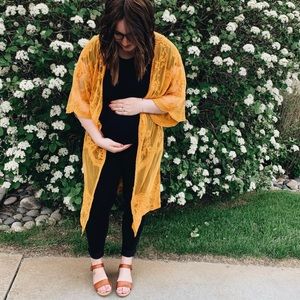 Mustard yellow lace kimono